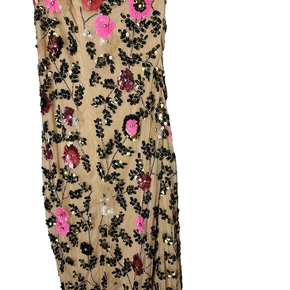 MAC DUGGAL Floral Sequined One Shoulder Nude Side Slit Gown Dress Size 2 NWT - Picture 12 of 16
